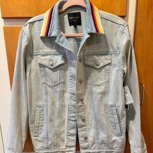 Juicy Couture Boyfriend Denim Jacket Striped Collar NWT XS